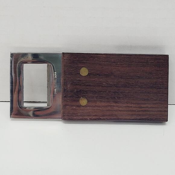 Vintage Beer Can Bottle Wood Handles Stainless Steel Made in Japan Square Handle - Picture 2 of 5